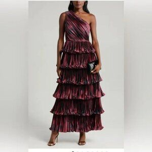 Hutch One-Shoulder Ruffled Dress in Pink and Black